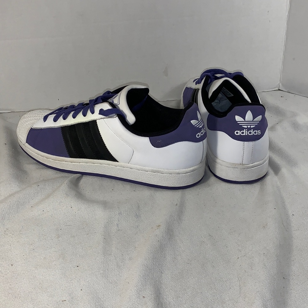 Adidas Men's Superstar White/Black/Purple Sneakers with Purple Suede Accents - Picture 4 of 6
